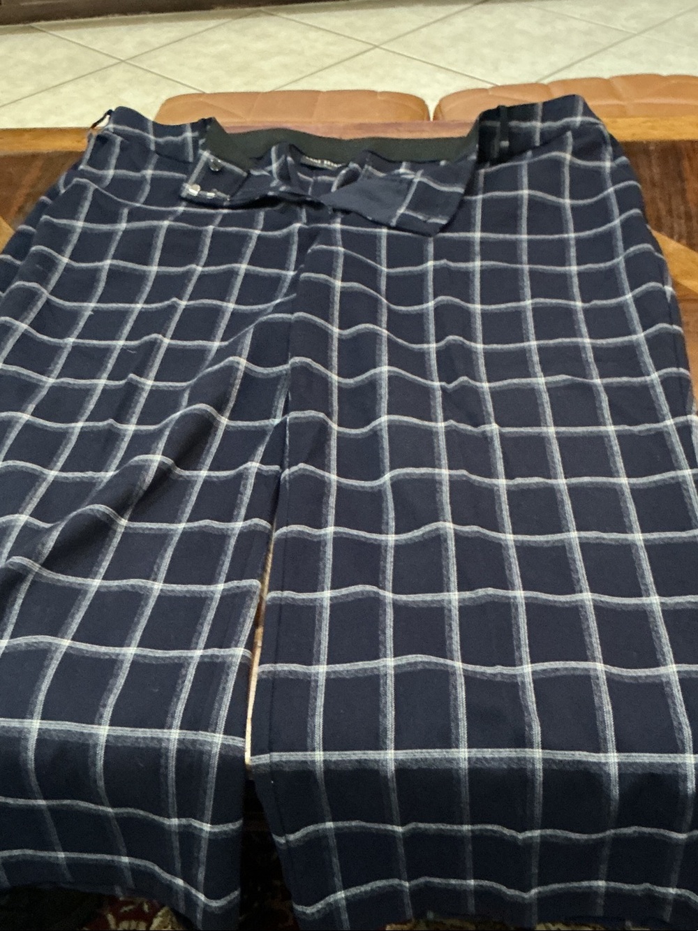 Lane Bryant Navy Windowpane Wide-Leg Pants